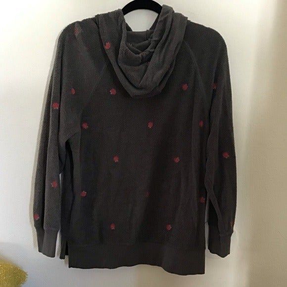 VS PINK Fleece Gray Hoodie Embroidered Roses Women's XS - Picture 3 of 3